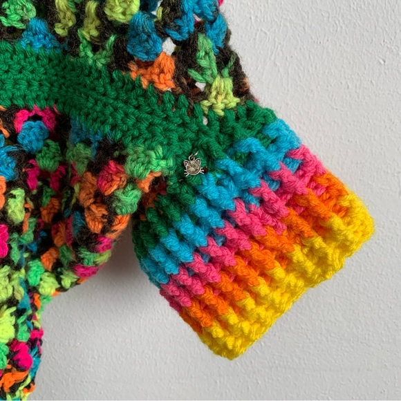 Handmade Crocheted Fluorescent Rainbow Granny Square Style Cocoon Cardigan - Picture 4 of 6